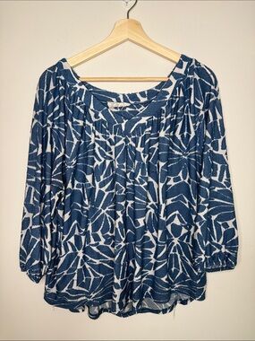 Anthropologie Blue and White Botanical Print Blouse - Women